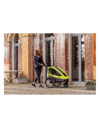 Qeridoo - Child Bike Trailer & Buggy Sportrex 2 Lt. Edition for 2 children  with hitch, shock absorption system (up to 60kg) - Lime Green 